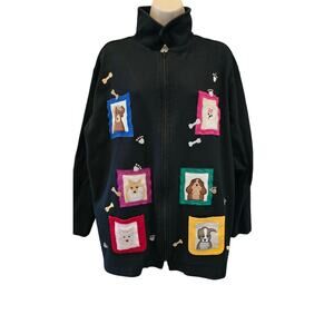 Bechamel Brand Woman's Sz XL Black with  Dog Breed Patches Jacket zipper AKC #